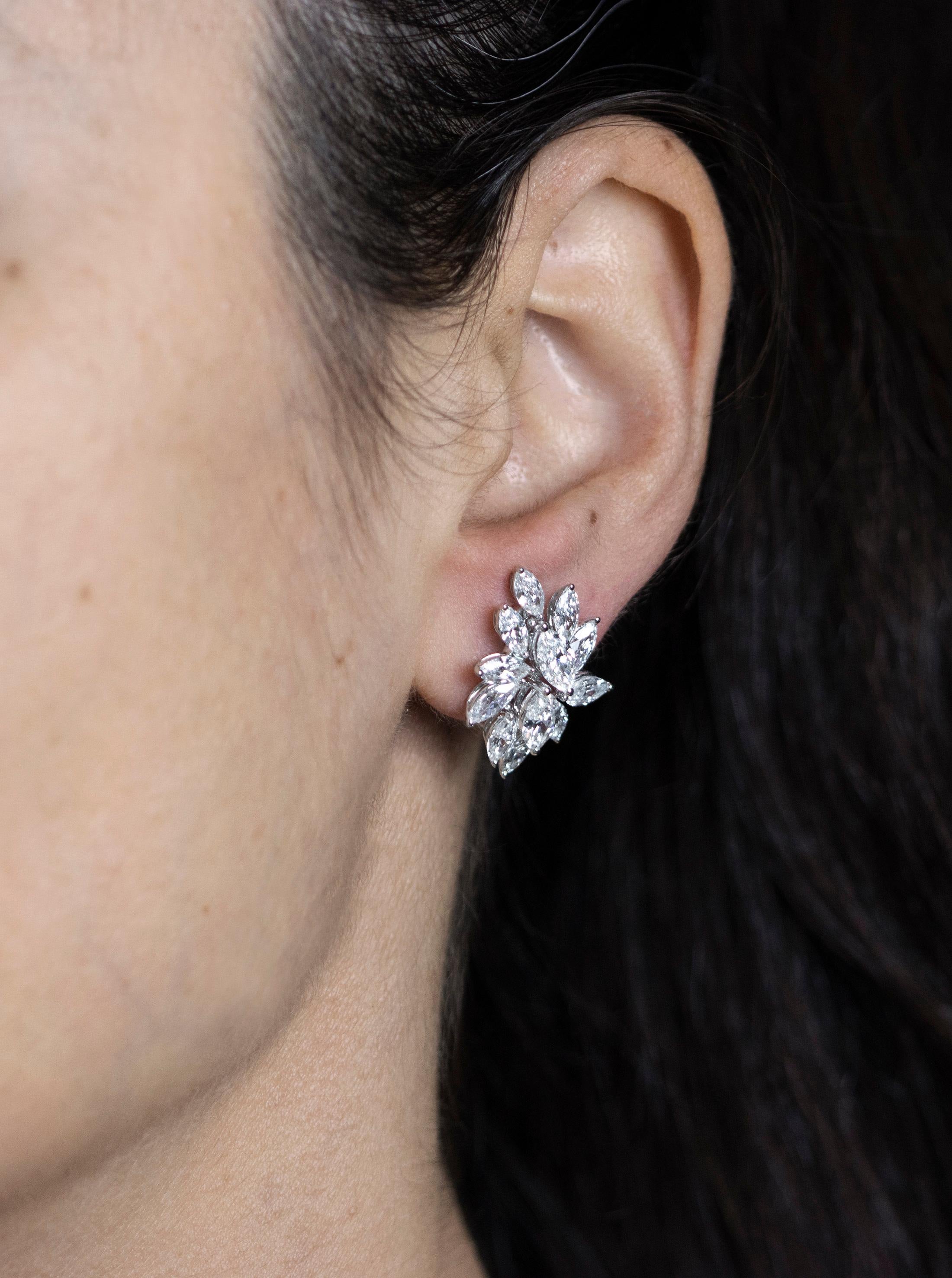 Roman Malakov, 6.81 Carat Marquise Cut Diamond Starburst Earrings In New Condition In New York, NY