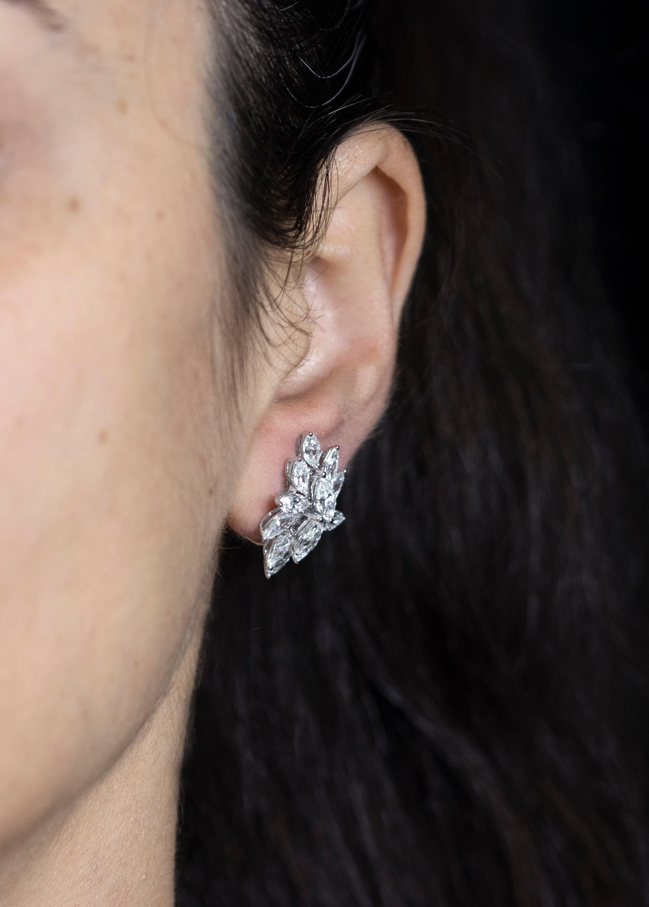 Women's Roman Malakov, 6.81 Carat Marquise Cut Diamond Starburst Earrings