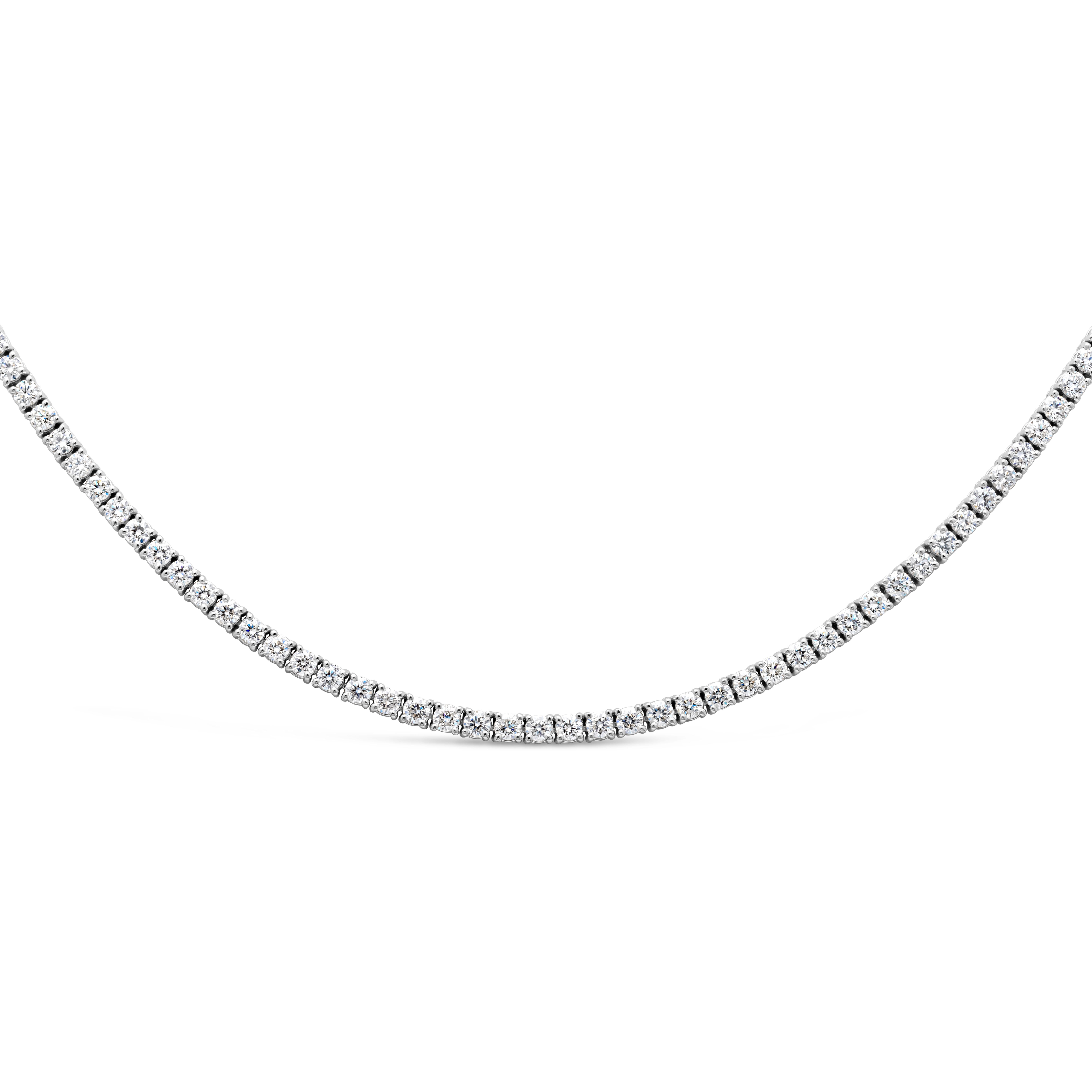 Contemporary Roman Malakov 6.85 Carats Total Graduating Round Shape Diamond Tennis Necklace For Sale