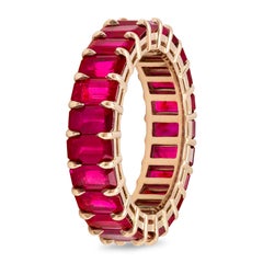 Roman Malakov 6.99 Carats Total Emerald Cut Burmese Ruby Eternity Wedding Band
