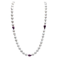 Roman Malakov 7 Carat Total Pink Sapphire and South Sea Baroque Pearl Necklace