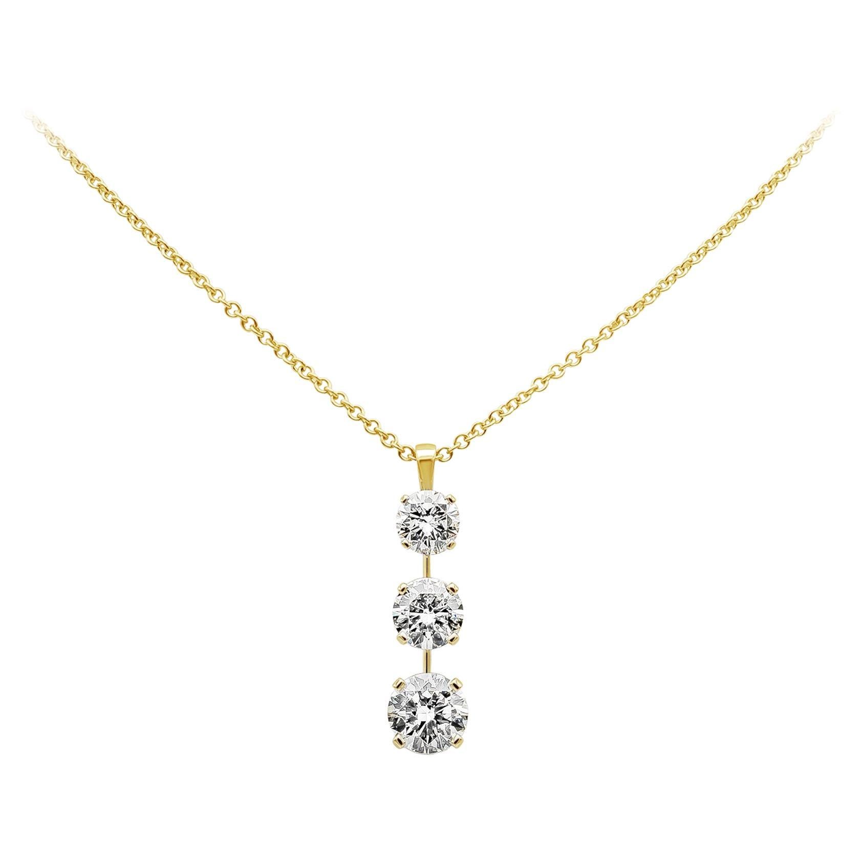 Roman Malakov 7.05 Carats Round Cut Diamond Three-Stone Journey Pendant Necklace