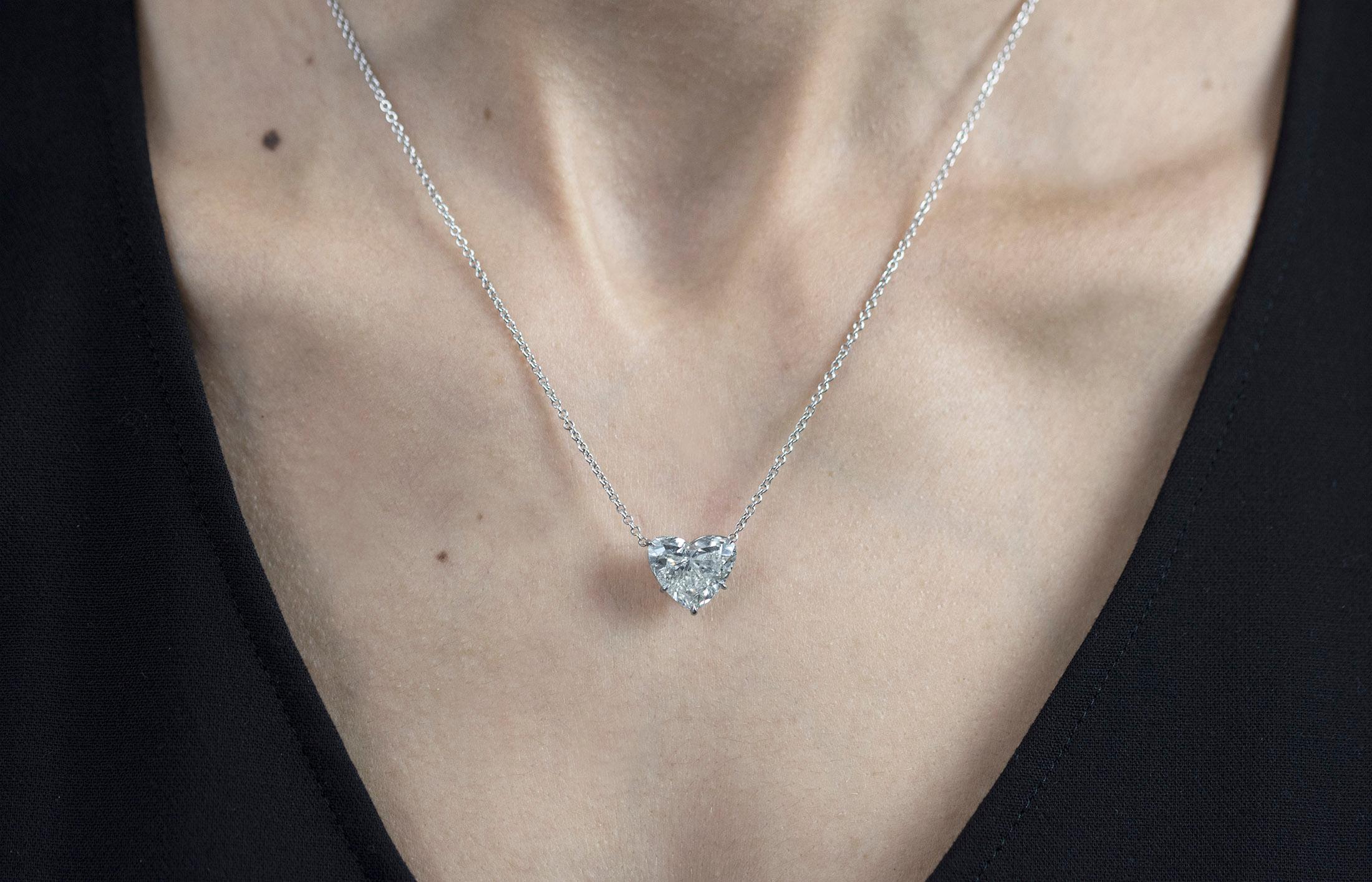 Modern Roman Malakov 7.05 Carat Total Heart Shape Diamond Pendant Necklace For Sale