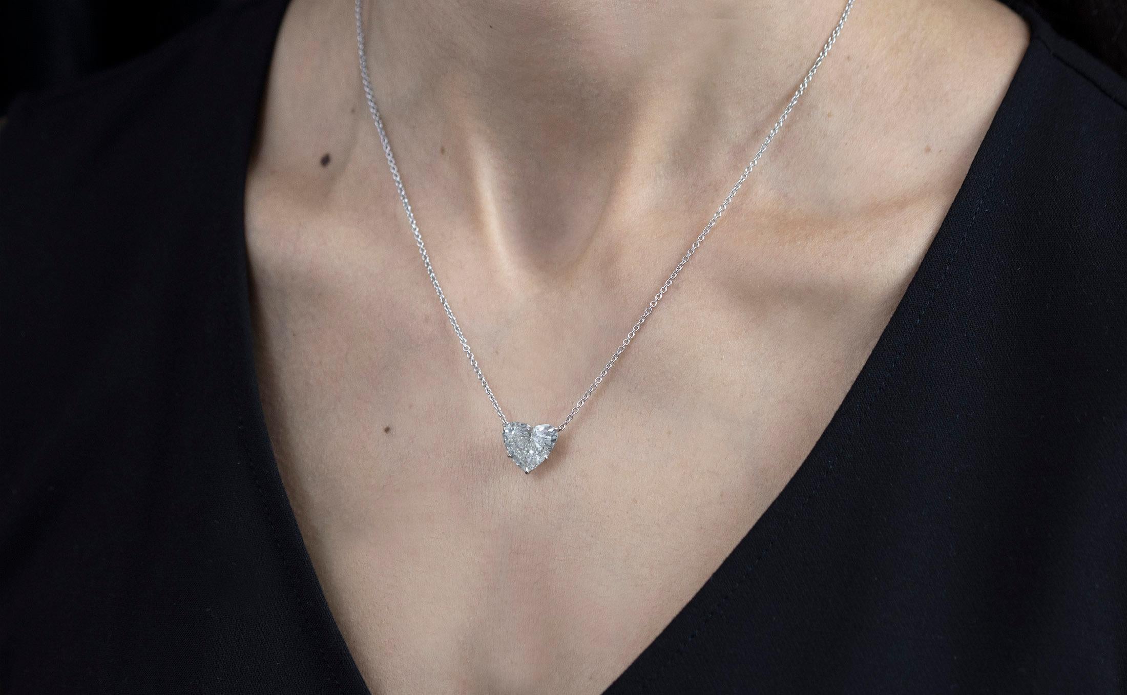 Heart Cut Roman Malakov 7.05 Carat Total Heart Shape Diamond Pendant Necklace For Sale