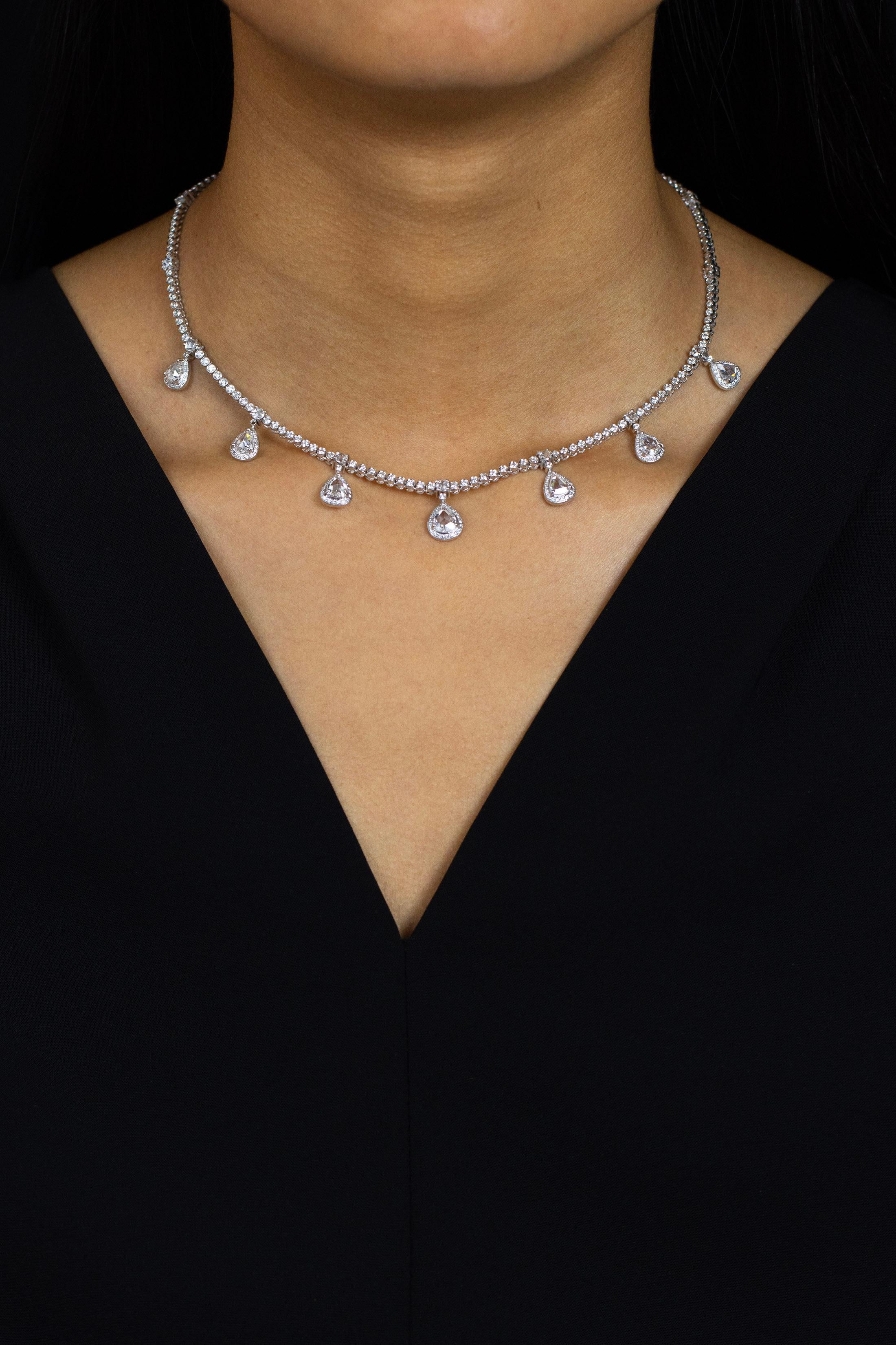 Contemporain Roman Malakov, collier tennis à franges avec diamants ronds et roses de 7,13 carats au total en vente