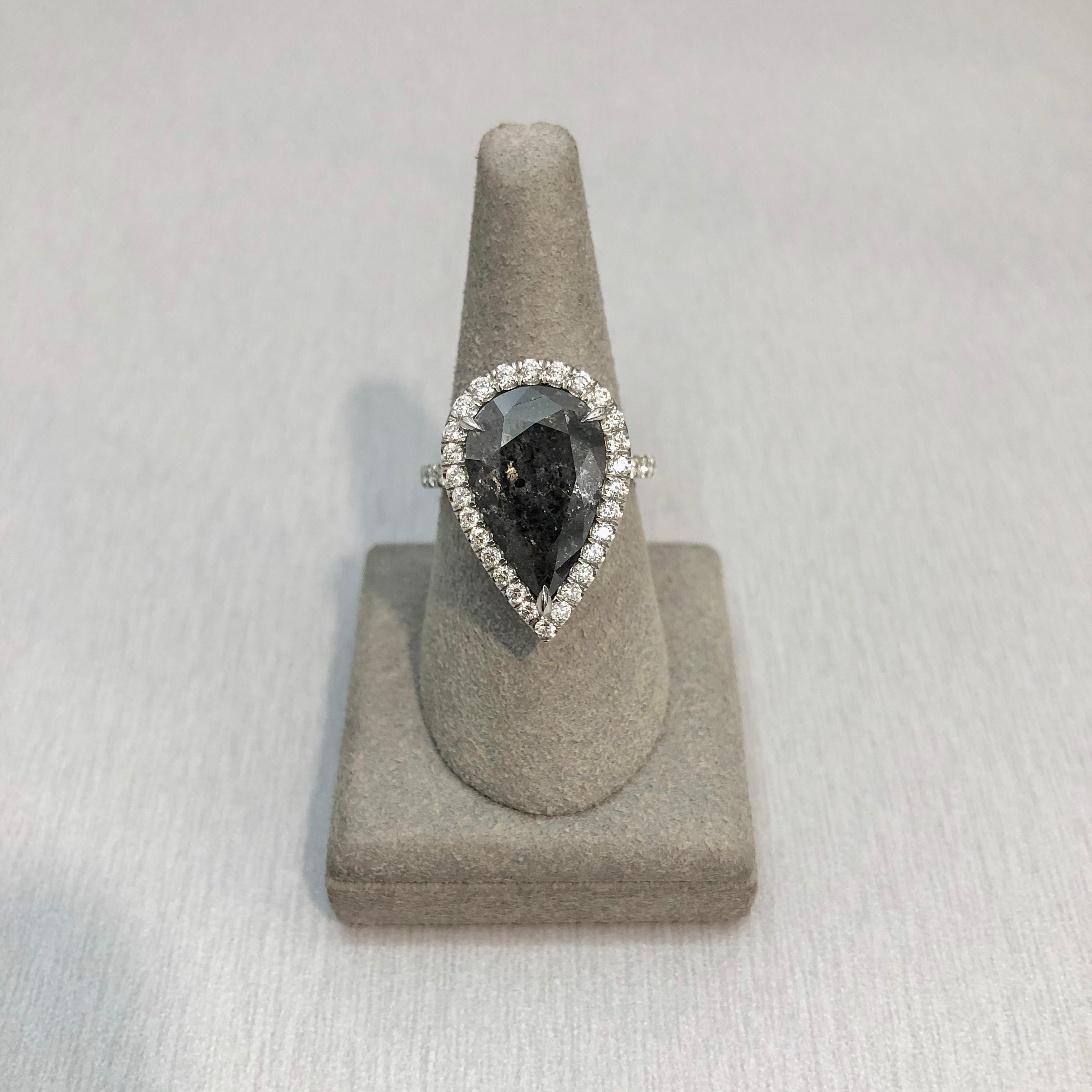 Pear Cut GIA Certified 7.19 Carats Pear Shape Dark Gray Diamond Halo Engagement Ring For Sale