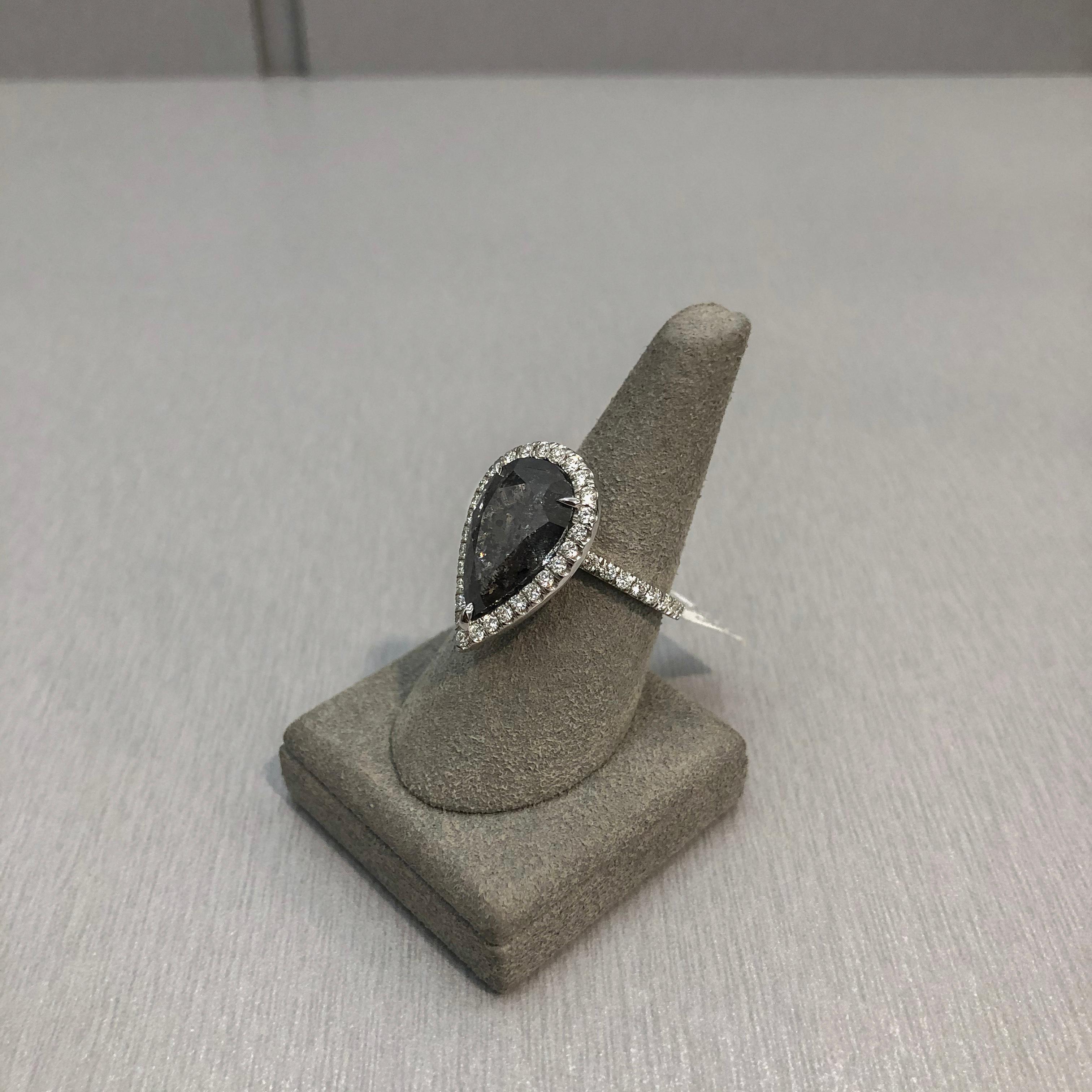 GIA Certified 7.19 Carats Pear Shape Fancy Dark Gray Diamond Engagement Ring In New Condition For Sale In New York, NY