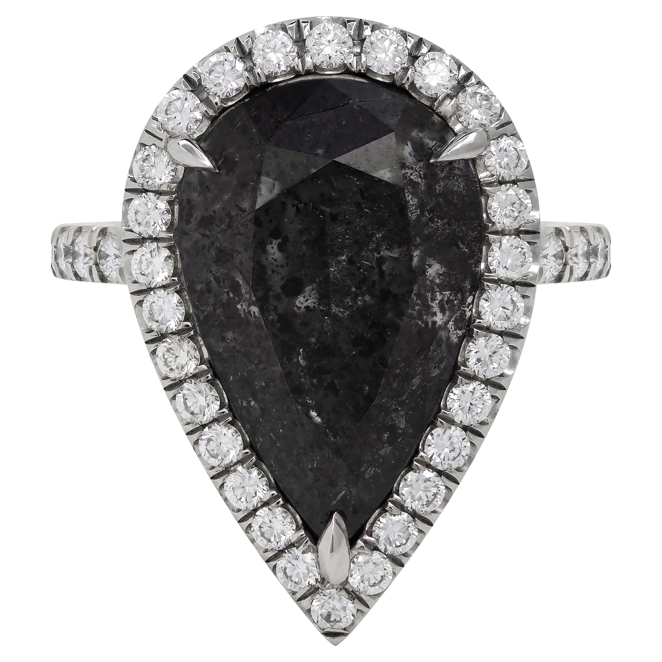 GIA Certified 7.19 Carats Pear Shape Fancy Dark Gray Diamond Engagement Ring