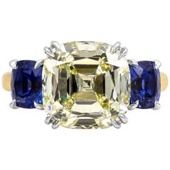 GIA Certified 7.20 Carats Antique Cushion Cut Diamond Three-Stone Wedding Ring