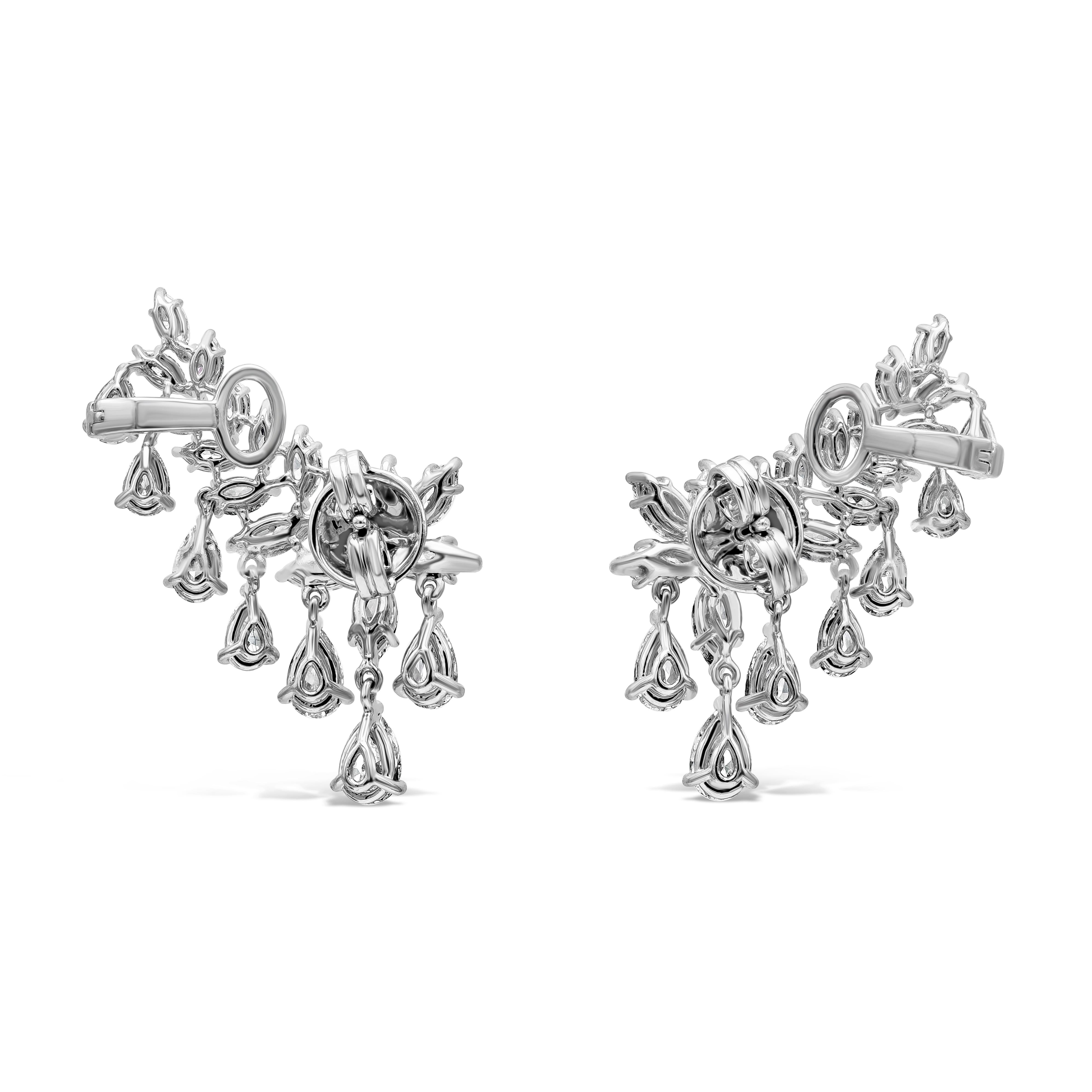 Contemporary Roman Malakov 7.21 Carats Total Pear and Marquise Cut Diamond Crawler Earrings