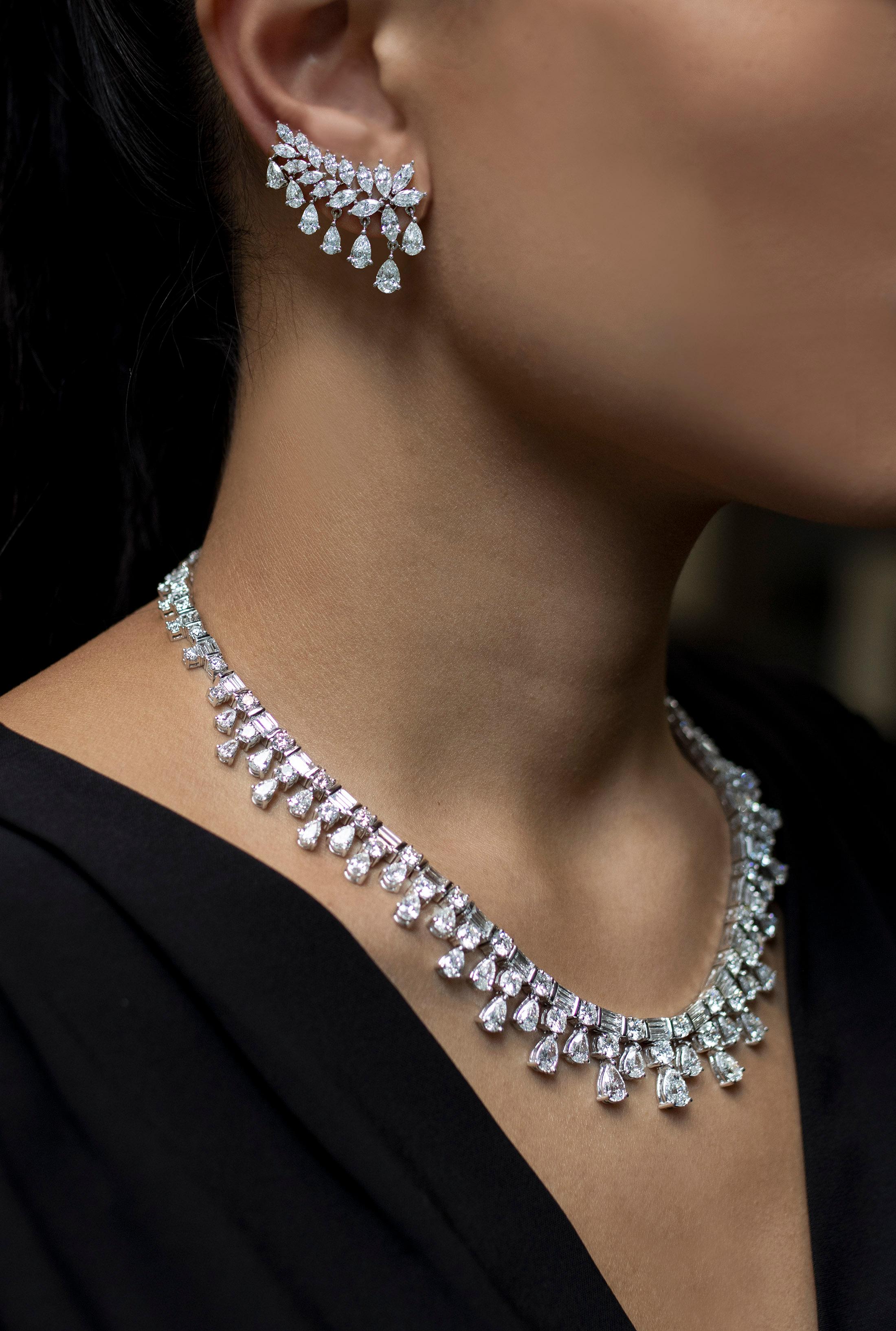 Women's Roman Malakov 7.21 Carats Total Pear and Marquise Cut Diamond Crawler Earrings