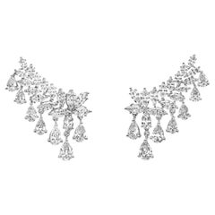 Roman Malakov 7.21 Carats Total Pear and Marquise Cut Diamond Crawler Earrings