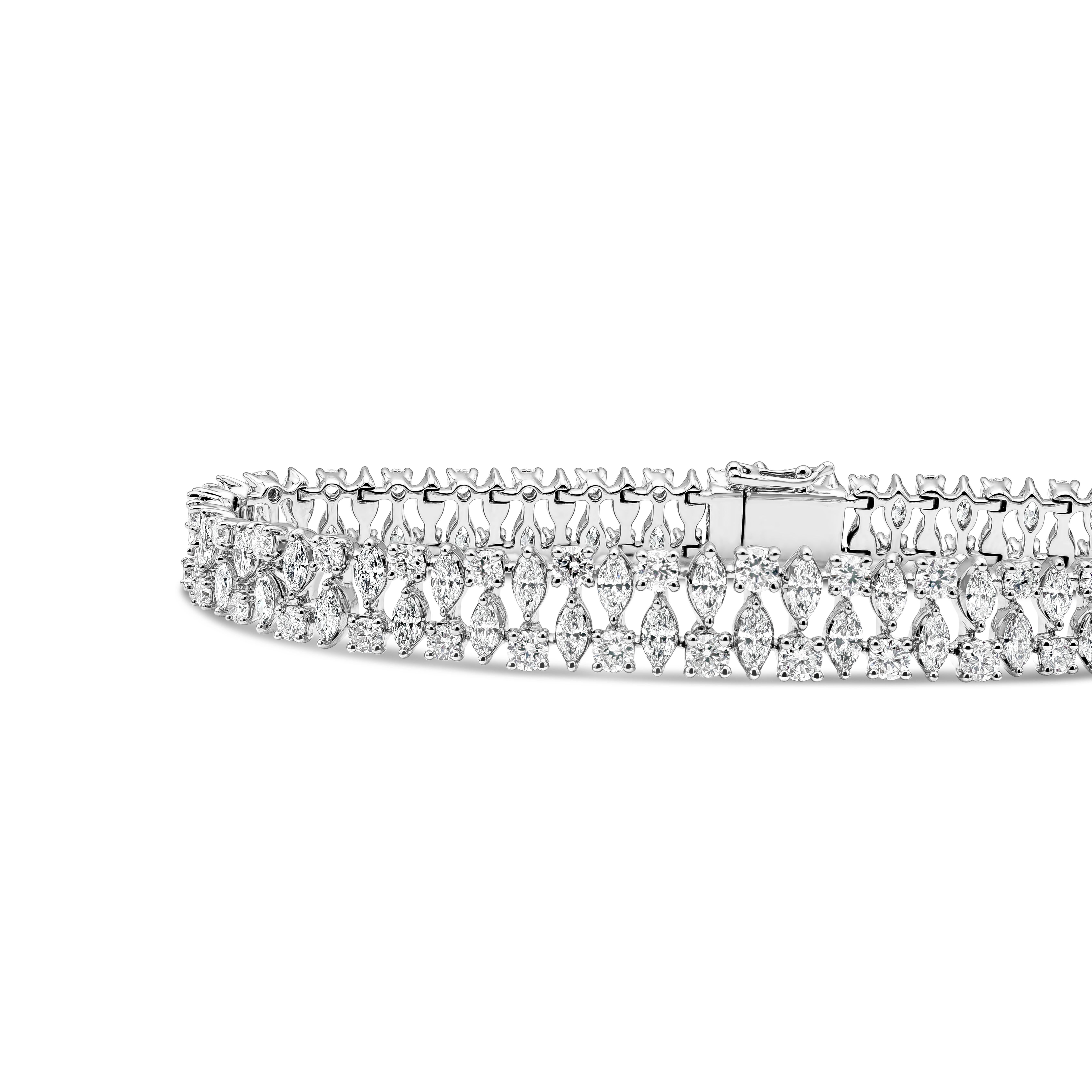 Contemporary Roman Malakov, 7.33 Total Carat Marquise and Round Shape Diamond Bracelet For Sale