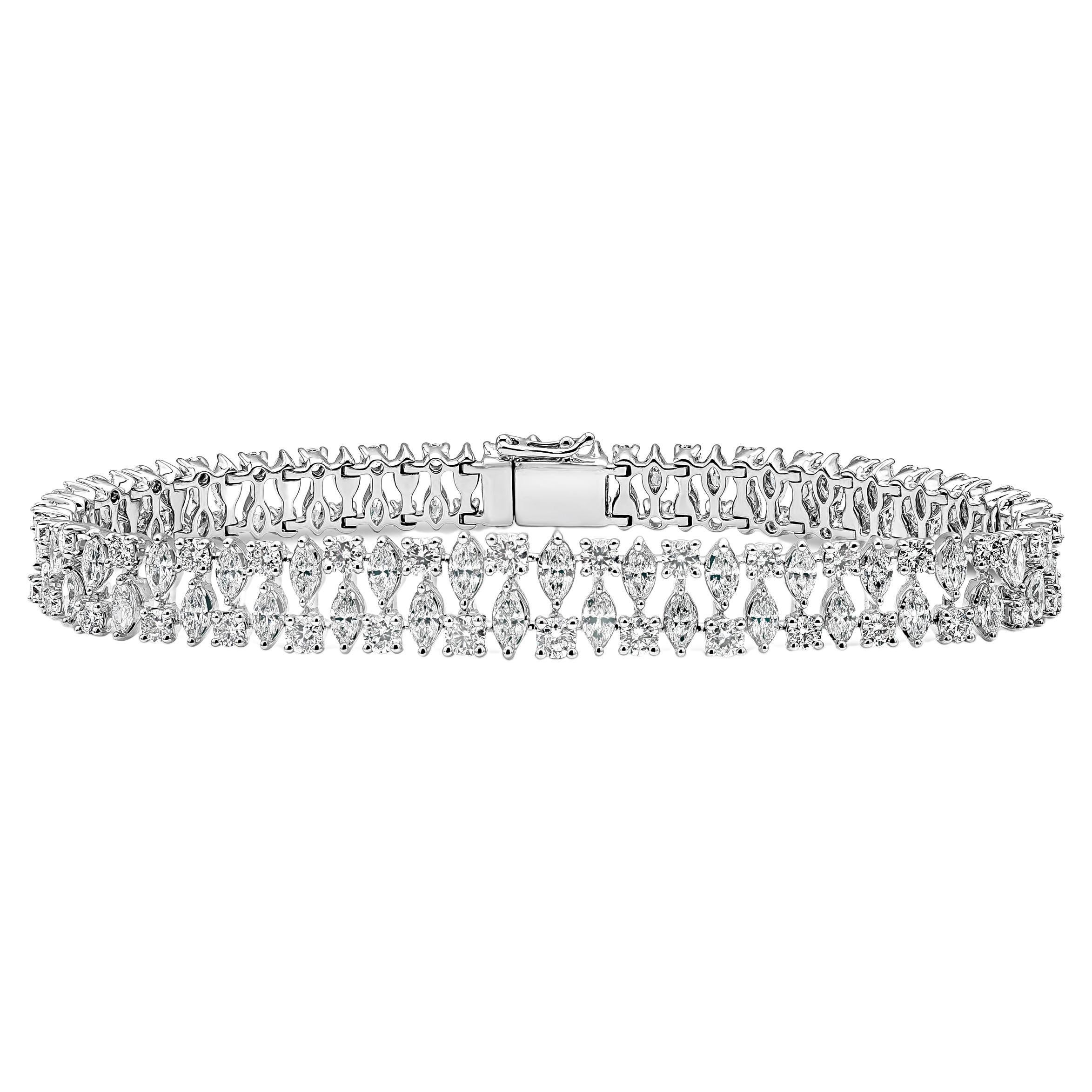 Roman Malakov 7.33 Carats Total Marquise and Round Shape Diamond Bracelet For Sale