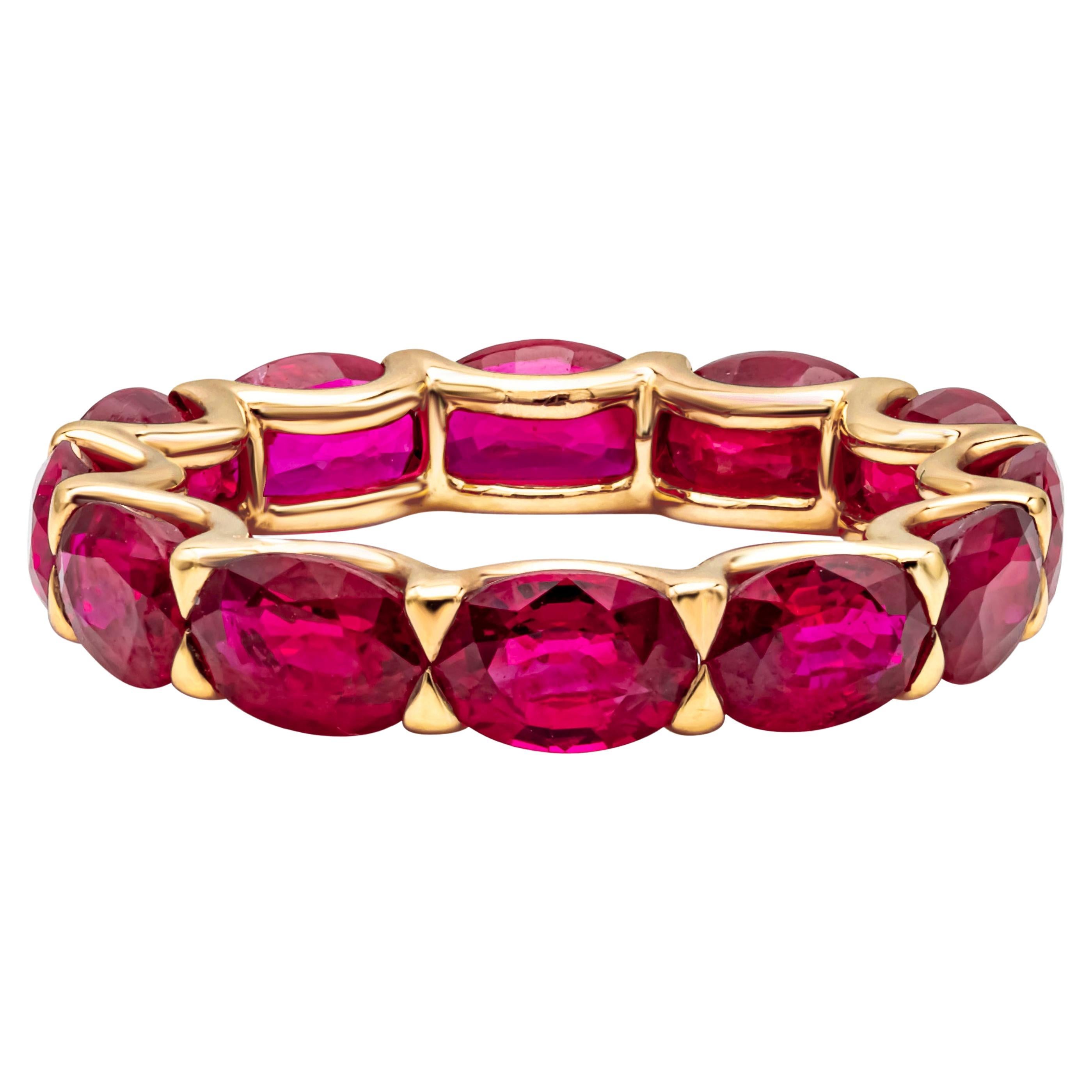 Roman Malakov 7.43 Carats Total Oval Cut Ruby East-West Eternity Wedding Band