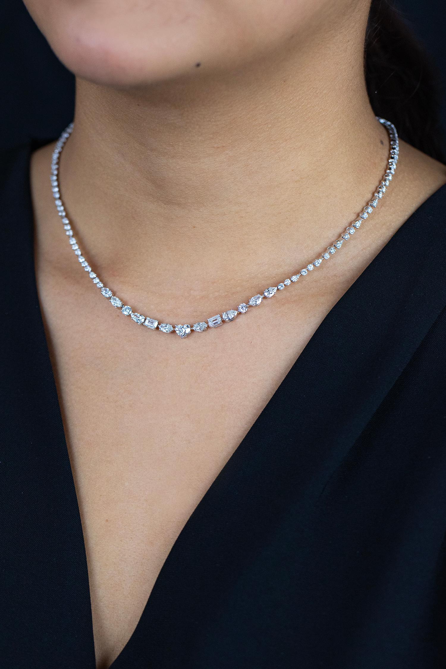 Roman Malakov 7.51 Carats Total Mixed-Cut Diamond Collar Necklace in White Gold For Sale 1