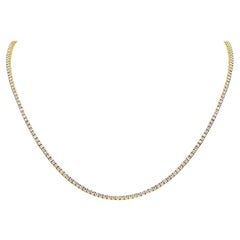 7.52 Carats Total Round Brilliant Cut Diamond Tennis Necklace in Yellow Gold