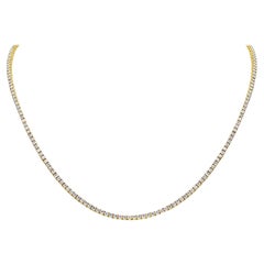 Roman Malakov 7.52 Carat Total Round Diamond Tennis Necklace in Yellow Gold