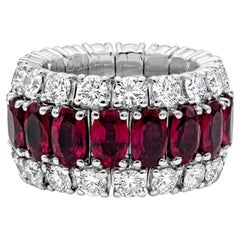 Roman Malakov 7.54 Carats Oval Cut Ruby and Diamonds Stretchable Fashion Ring