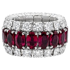Roman Malakov 7,54 Carati Taglio Ovale Rubino e Diamanti Anello Stretchable Fashion