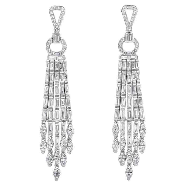 Roman Malakov 7.61 Carats Mixed Cut Diamond Fringe Chandelier Earrings For Sale