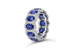 Roman Malakov 7.63 Carat Blue Sapphire and Diamond Halo Eternity Ring