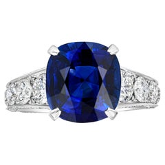 Roman Malakov 7.66 Carats Cushion Cut Blue Sapphire and Diamond Engagement Ring