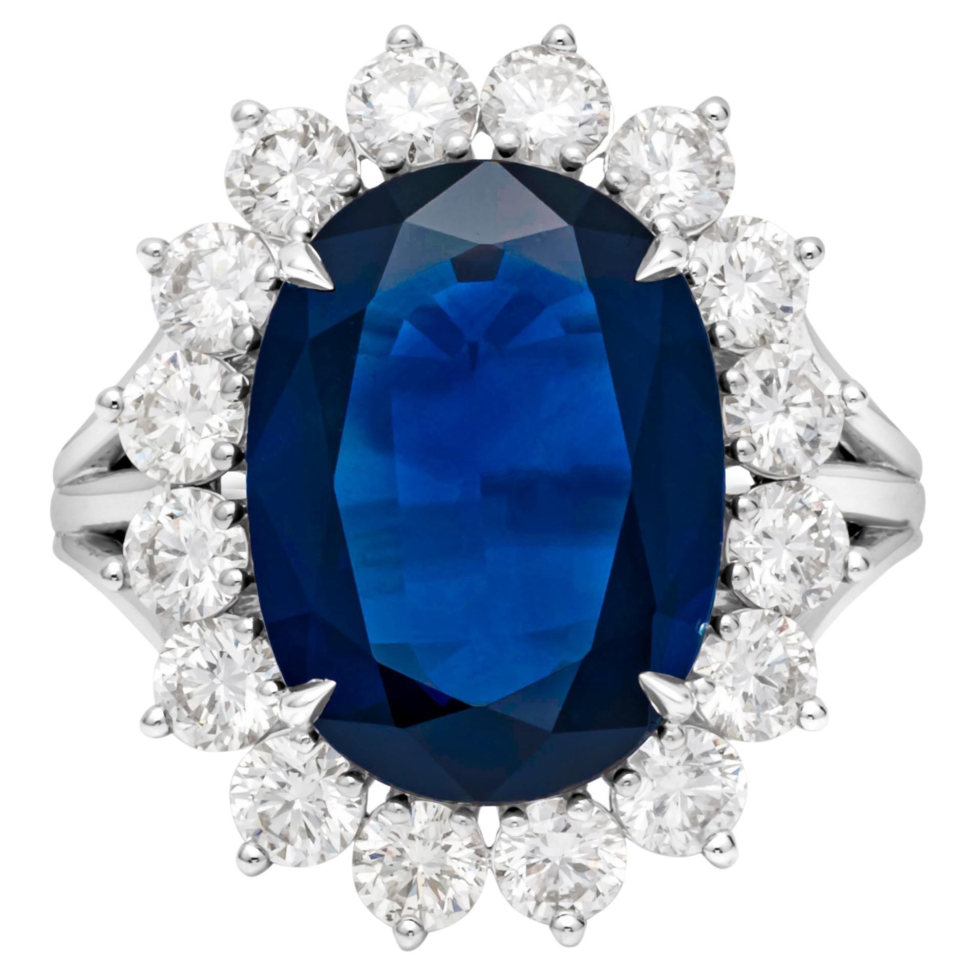 Roman Malakov 7.71 Carats Total Oval Cut Blue Sapphire & Diamond Cocktail Ring For Sale