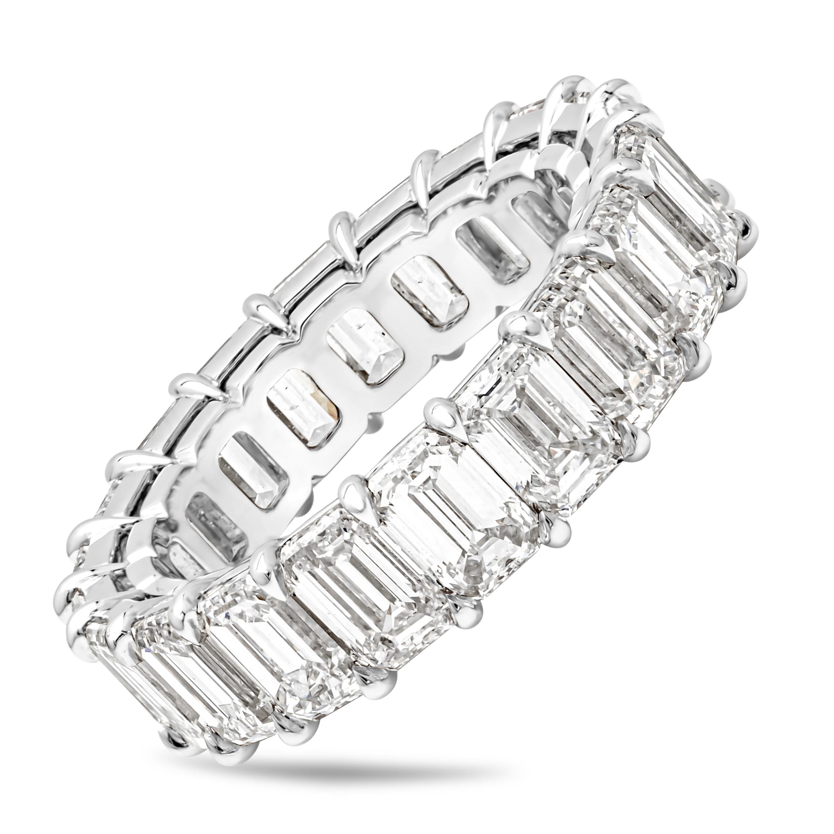 Contemporary Roman Malakov 7.98 Carat Total Emerald Cut Diamond Eternity Wedding Band Ring For Sale