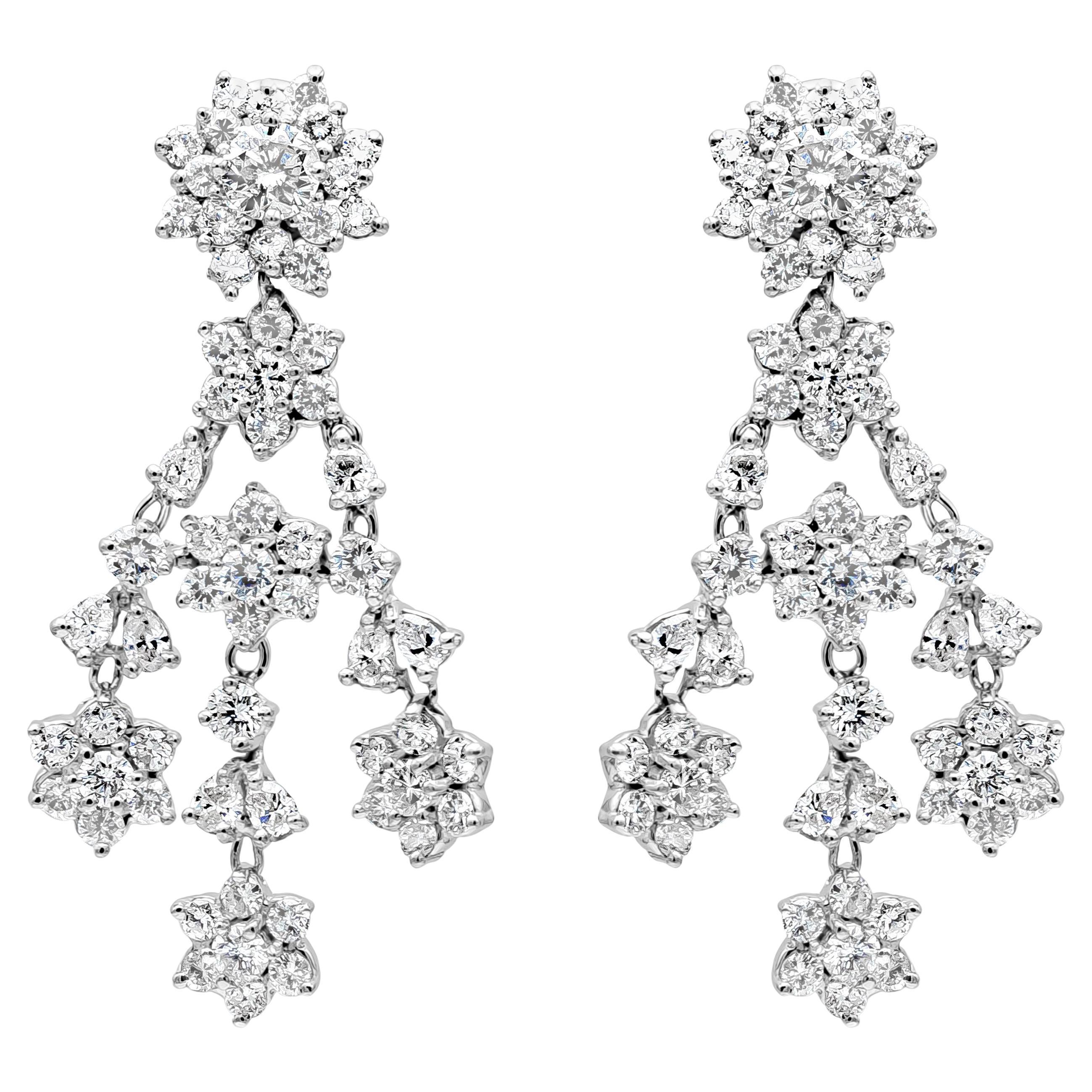 Roman Malakov 7.98 Carats Total Mixed-Shape Diamonds Chandelier Dangle Earrings For Sale