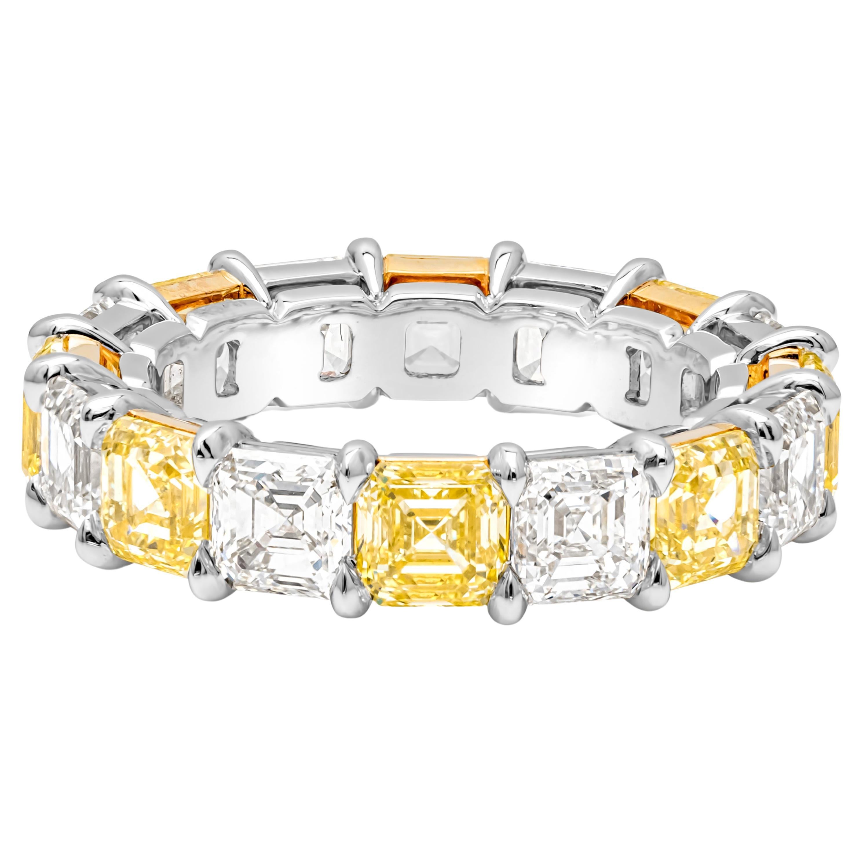 Roman Malakov, anneau d'éternité en diamants jaunes et blancs de 8 carats alternant