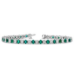 Roman Malakov 8.00 Carats Total Alternating Emerald and Diamond Tennis Bracelet