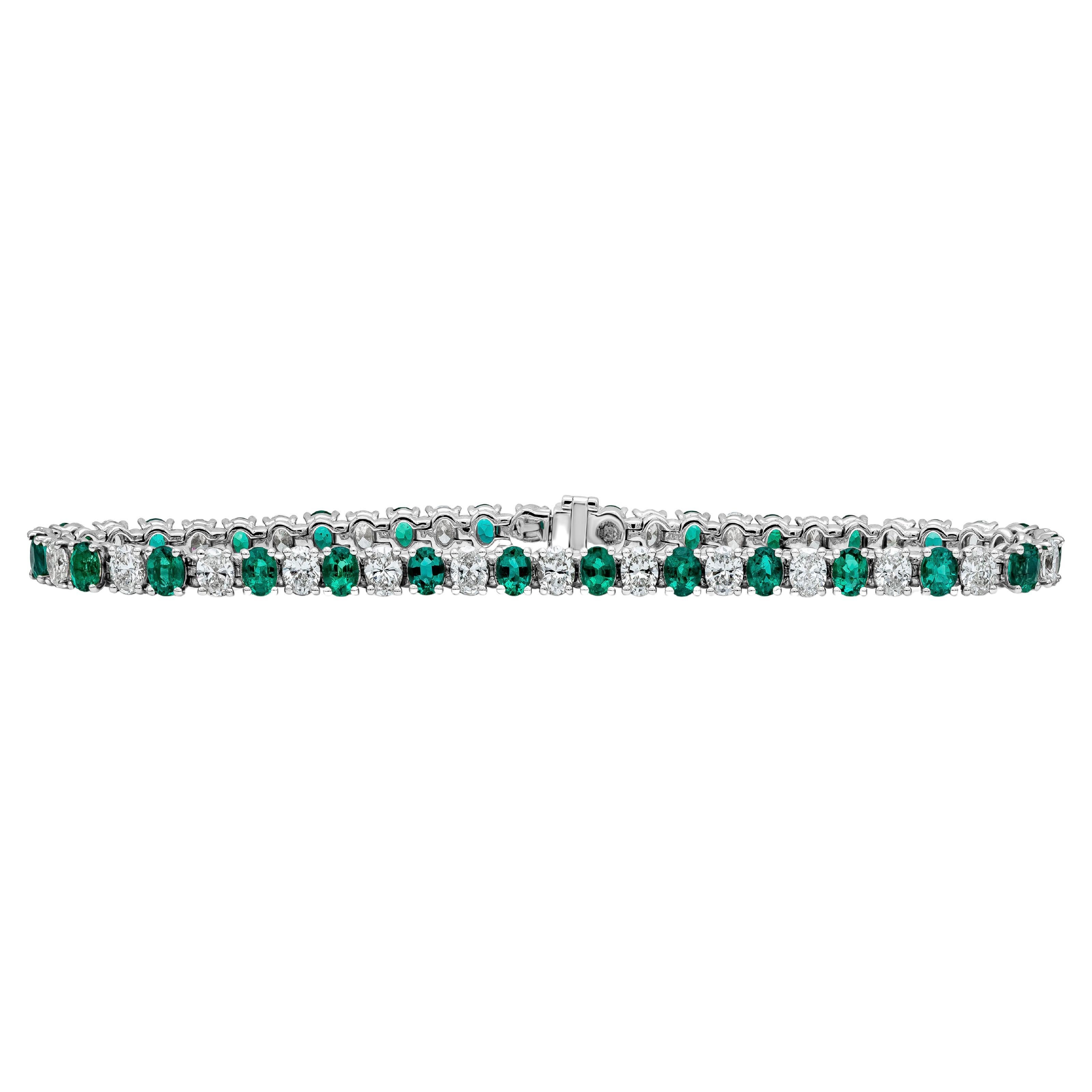 Roman Malakov 8.00 Carats Total Alternating Emerald and Diamond Tennis Bracelet