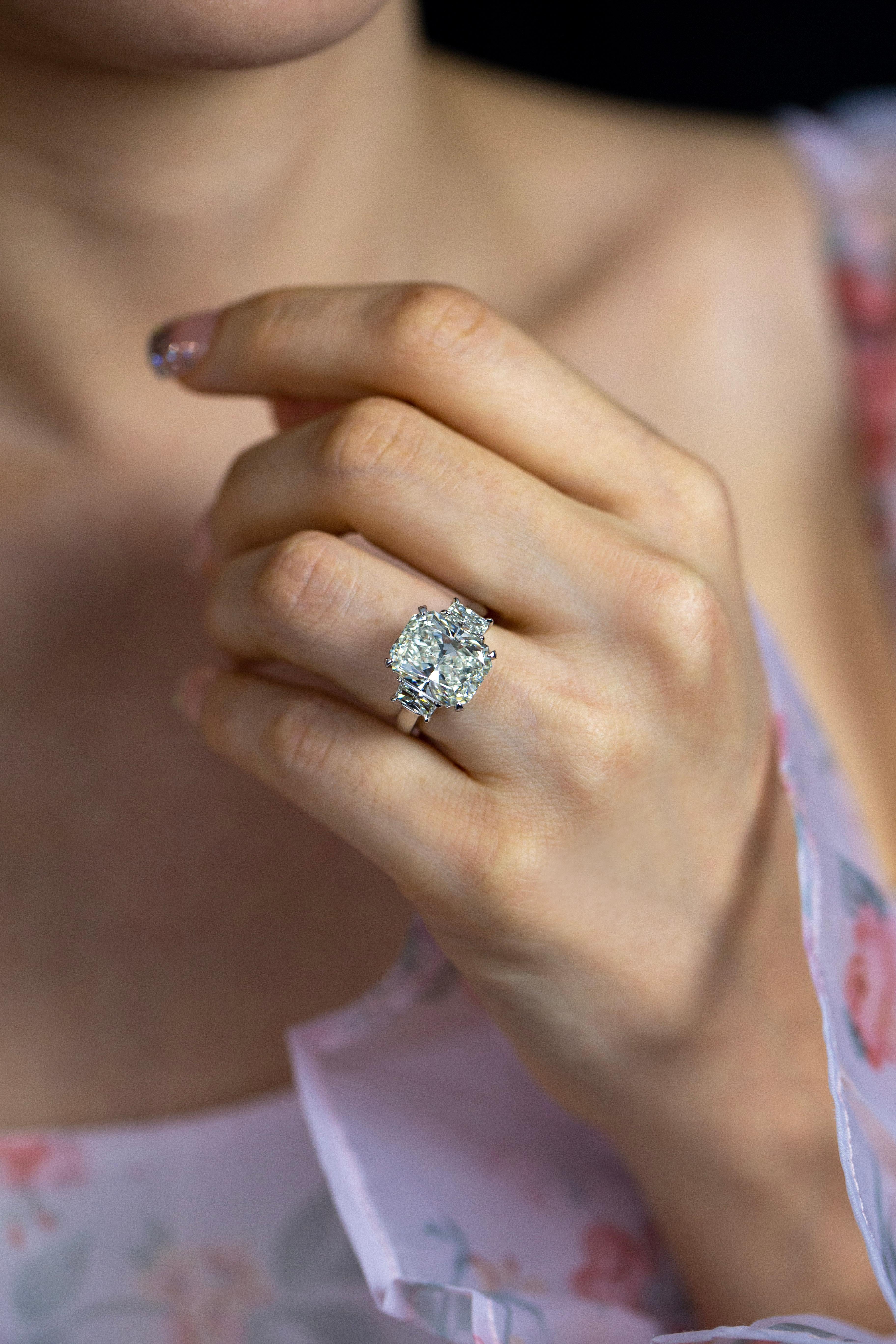 Roman Malakov 8.01 Carat Radiant Cut Diamond Three-Stone Engagement Ring For Sale 1