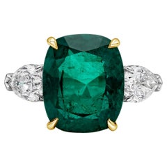 Roman Malakov, 8.02 Carat Cushion Cut Green Emerald Engagement Ring