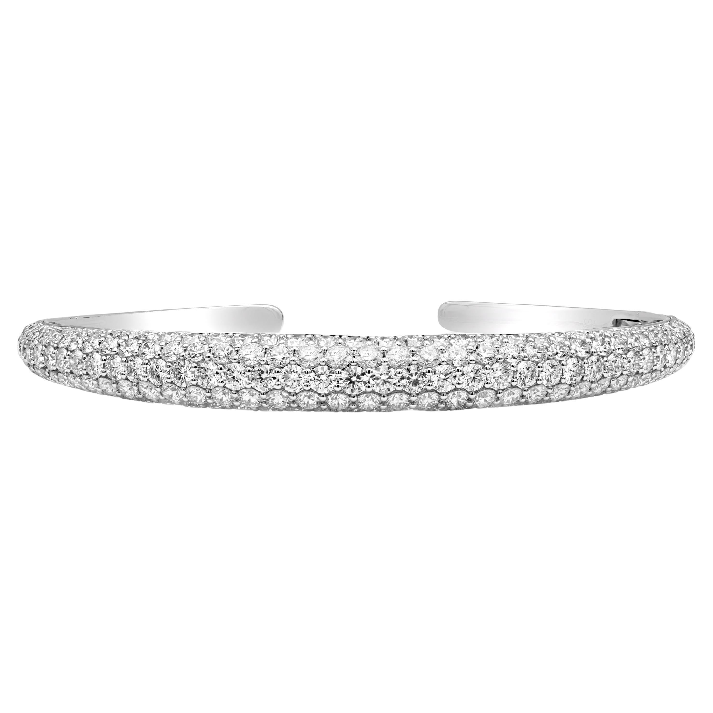 Roman Malakov 8.05 Carats Round Brilliant Cut Diamond 18K Cuff Bangle Bracelet For Sale