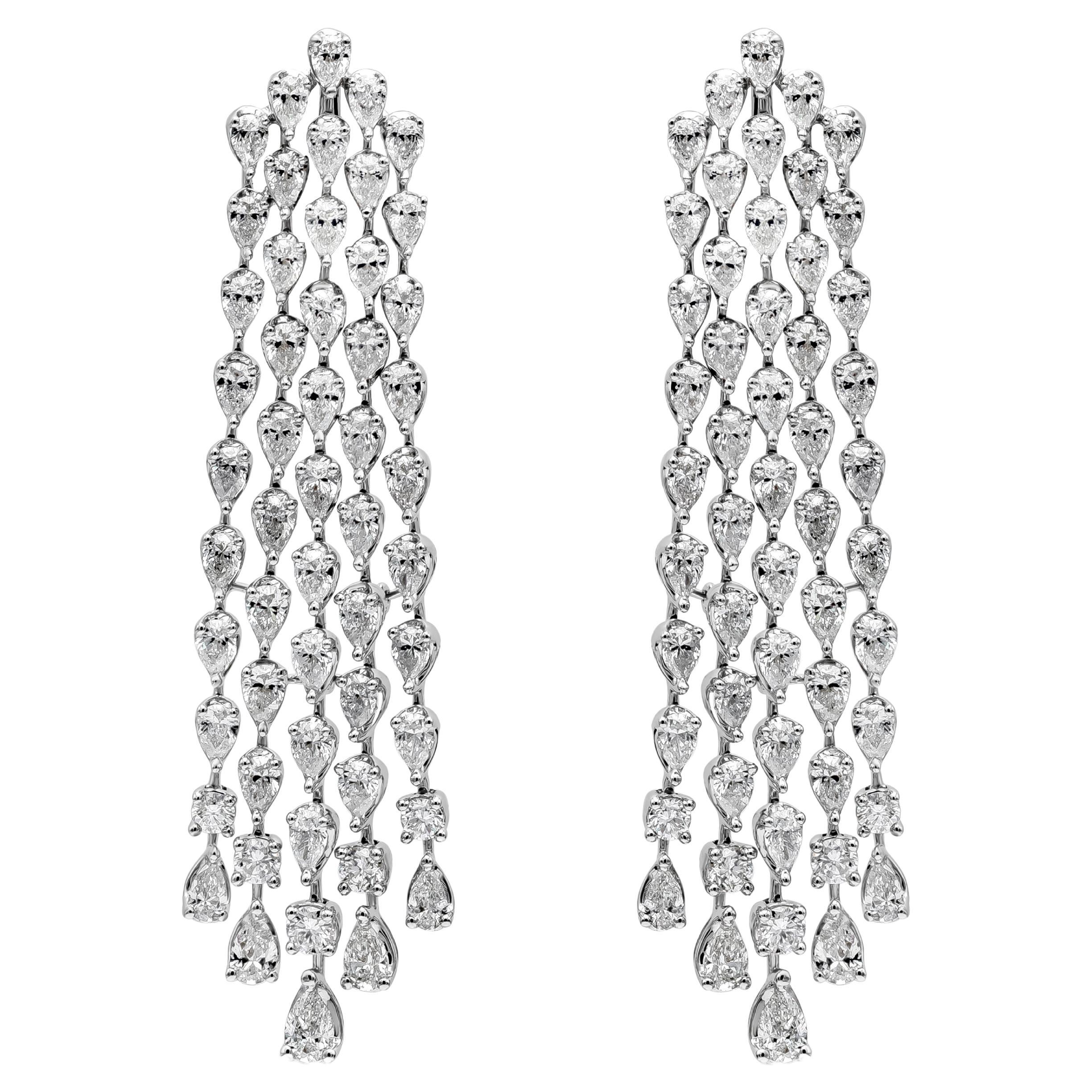 Roman Malakov 8.10 Carat Total Pear Shape Waterfall Diamond Chandelier Earrings For Sale