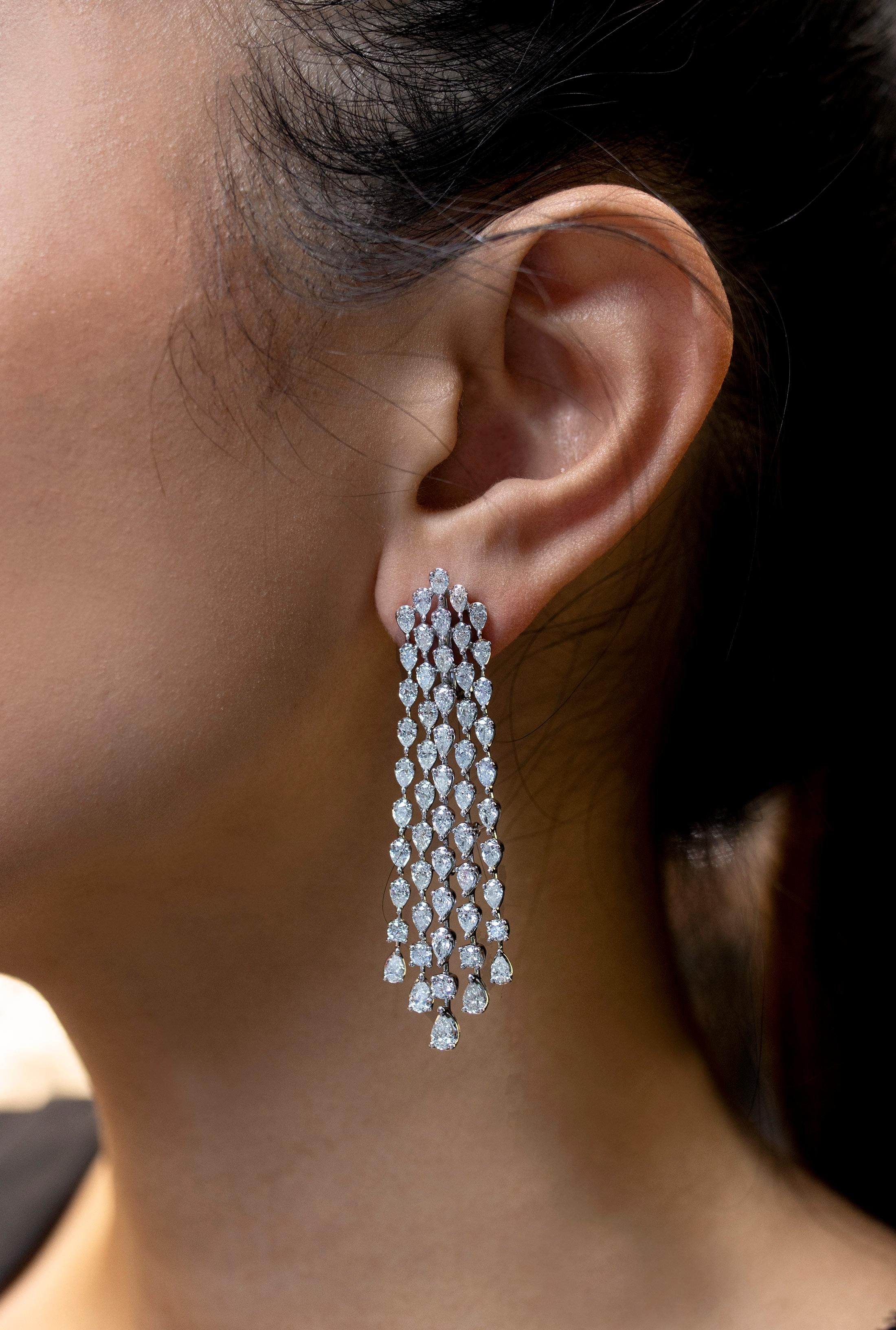 Pear Cut Roman Malakov 8.10 Carat Total Pear Shape Waterfall Diamond Chandelier Earrings For Sale