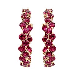 Roman Malakov 8.11 Carats Total Brilliant Round Ruby Wave Design Hoop Earrings