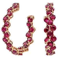 Roman Malakov 8.11 Carats Total Brilliant Round Ruby Wave Design Hoop Earrings