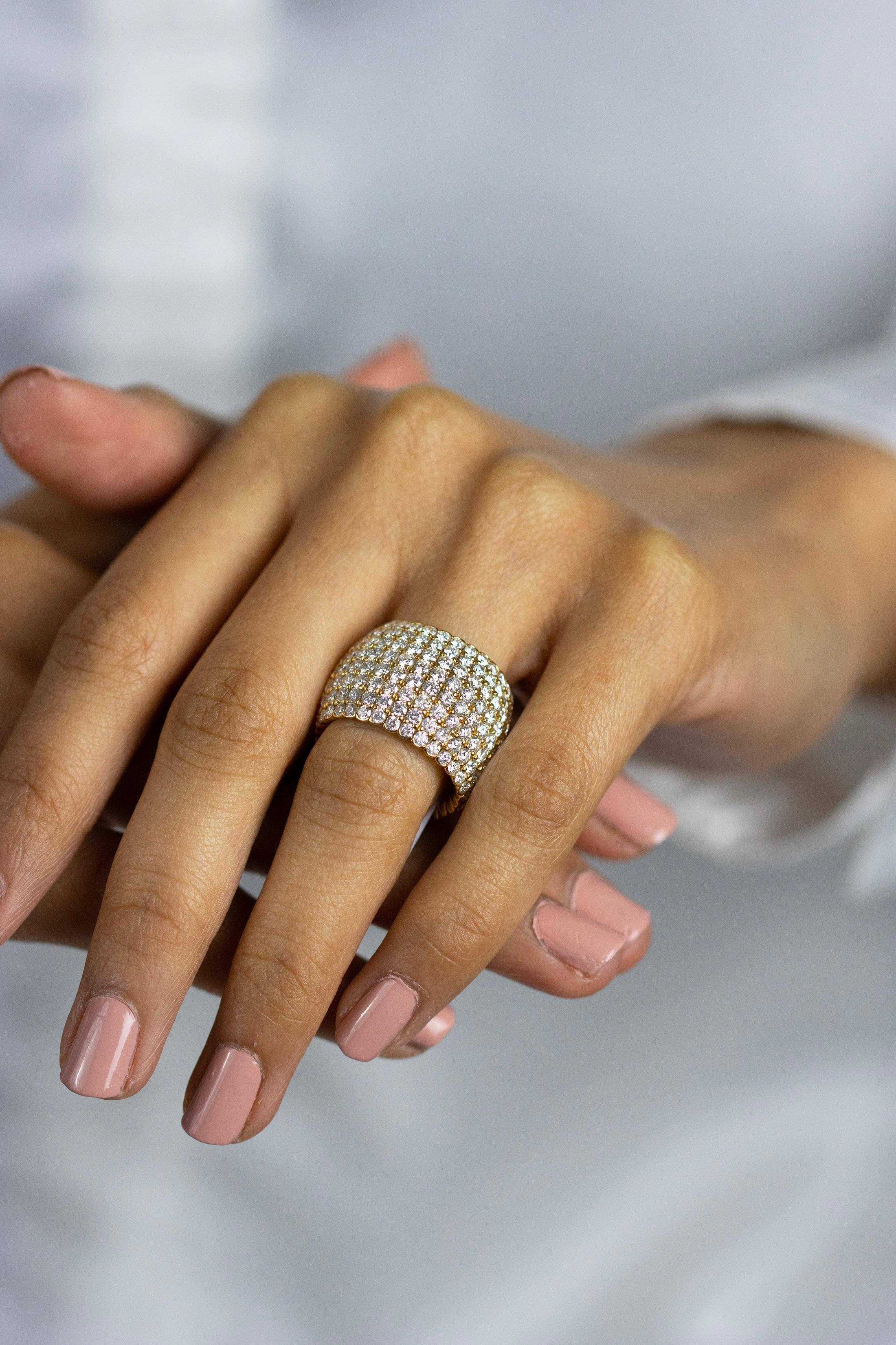 Contemporary Roman Malakov 8.11 Carats Total Round Cut Diamond Flexible Pave Fashion Ring For Sale