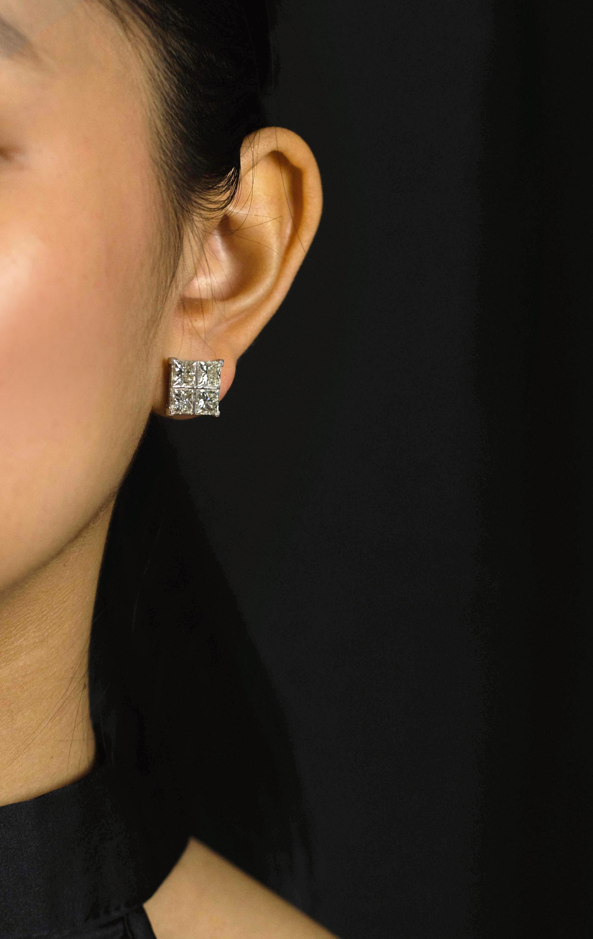princess cut cluster diamond earrings