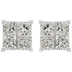 Roman Malakov 8.17 Carats Total Princess Cut Diamond Cluster Stud Earrings