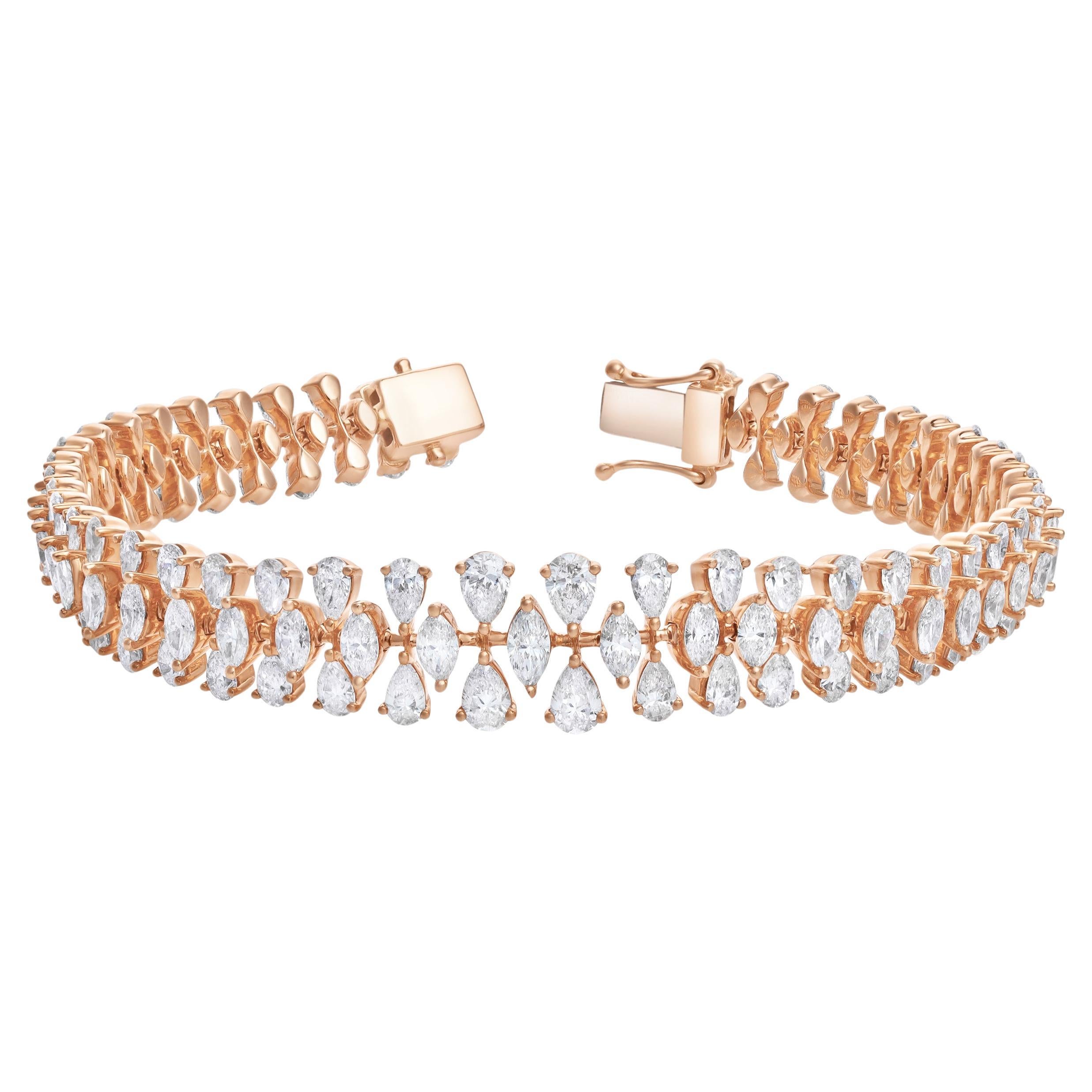Roman Malakov Diamonds 8.20 Carats Marquise & Pear Shape Fashion Bracelet en vente