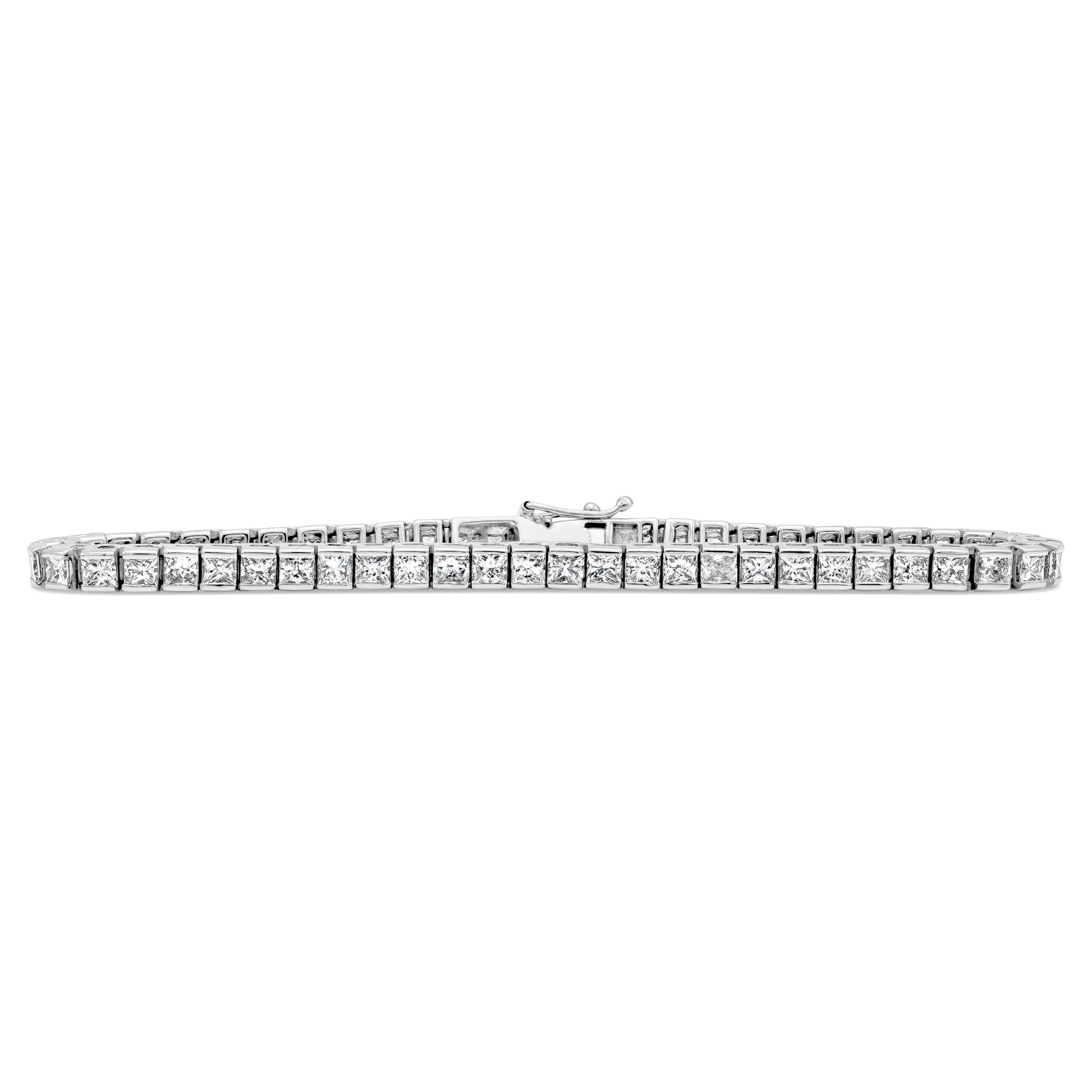 8.42 Carats Total Princess Cut Diamond Channel Set Tennis Bracelet Style For Sale