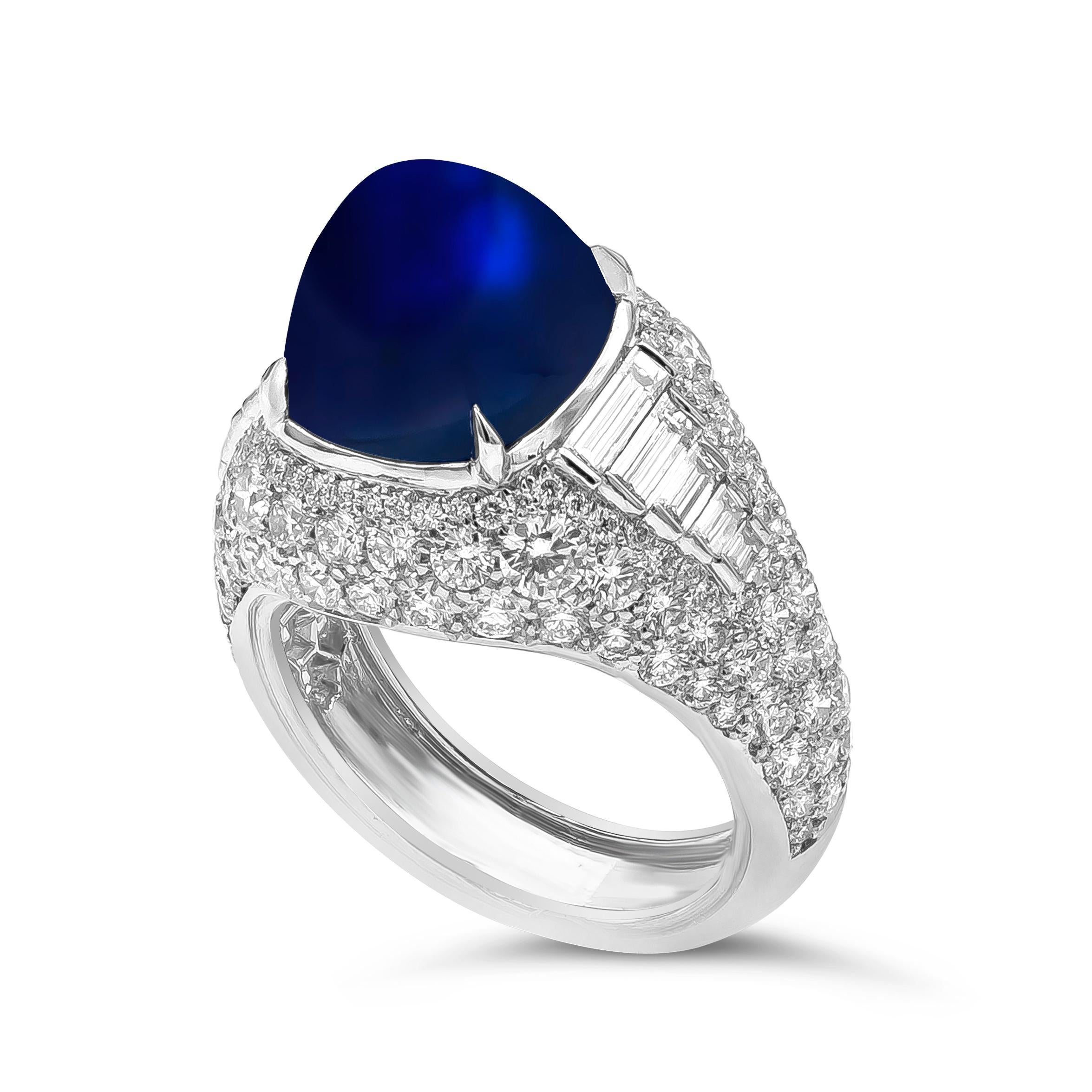 Mixed Cut Roman Malakov 8.42 Carats Kashmir Cabochon Sapphire and Diamond Ring For Sale