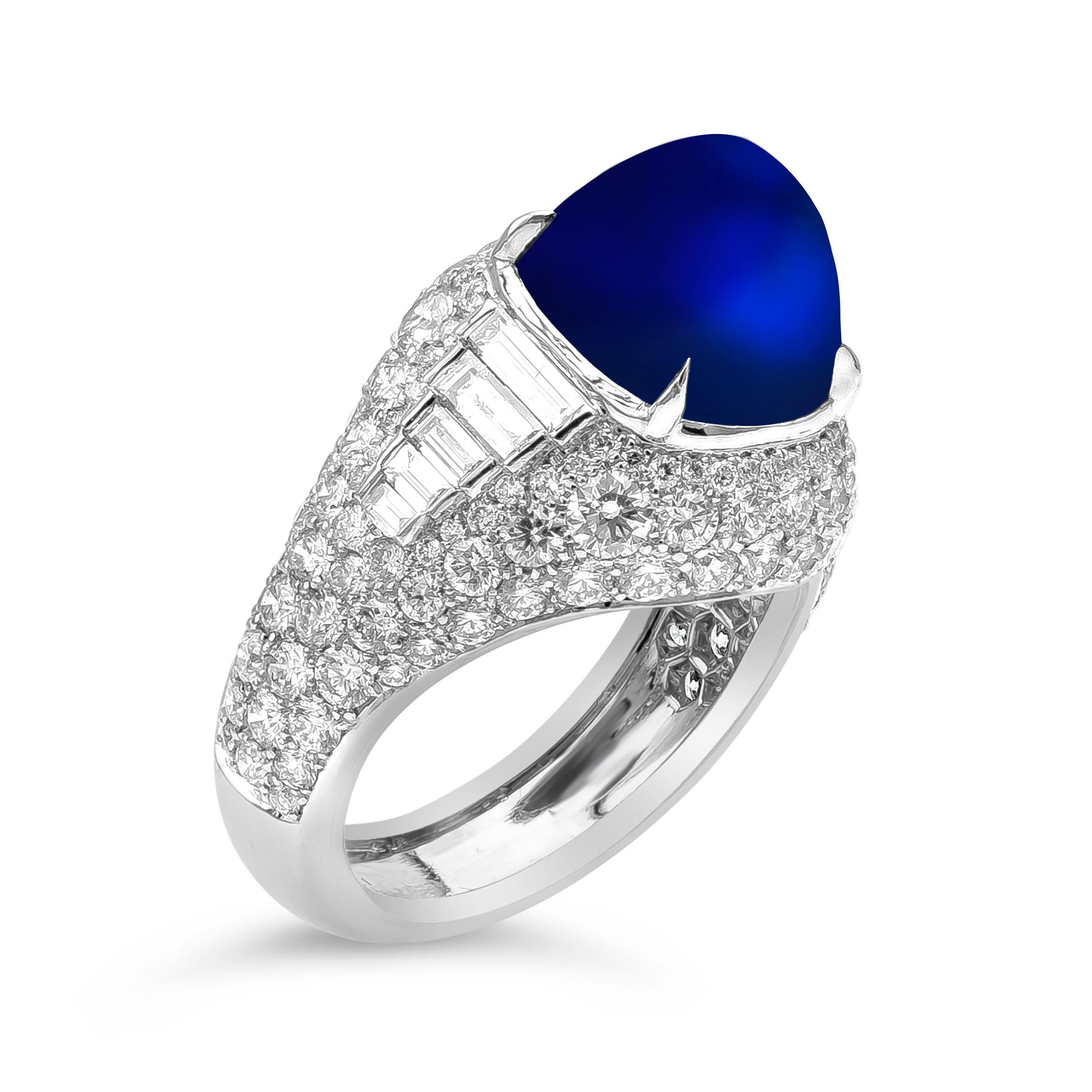 Women's Roman Malakov 8.42 Carats Kashmir Cabochon Sapphire and Diamond Ring For Sale