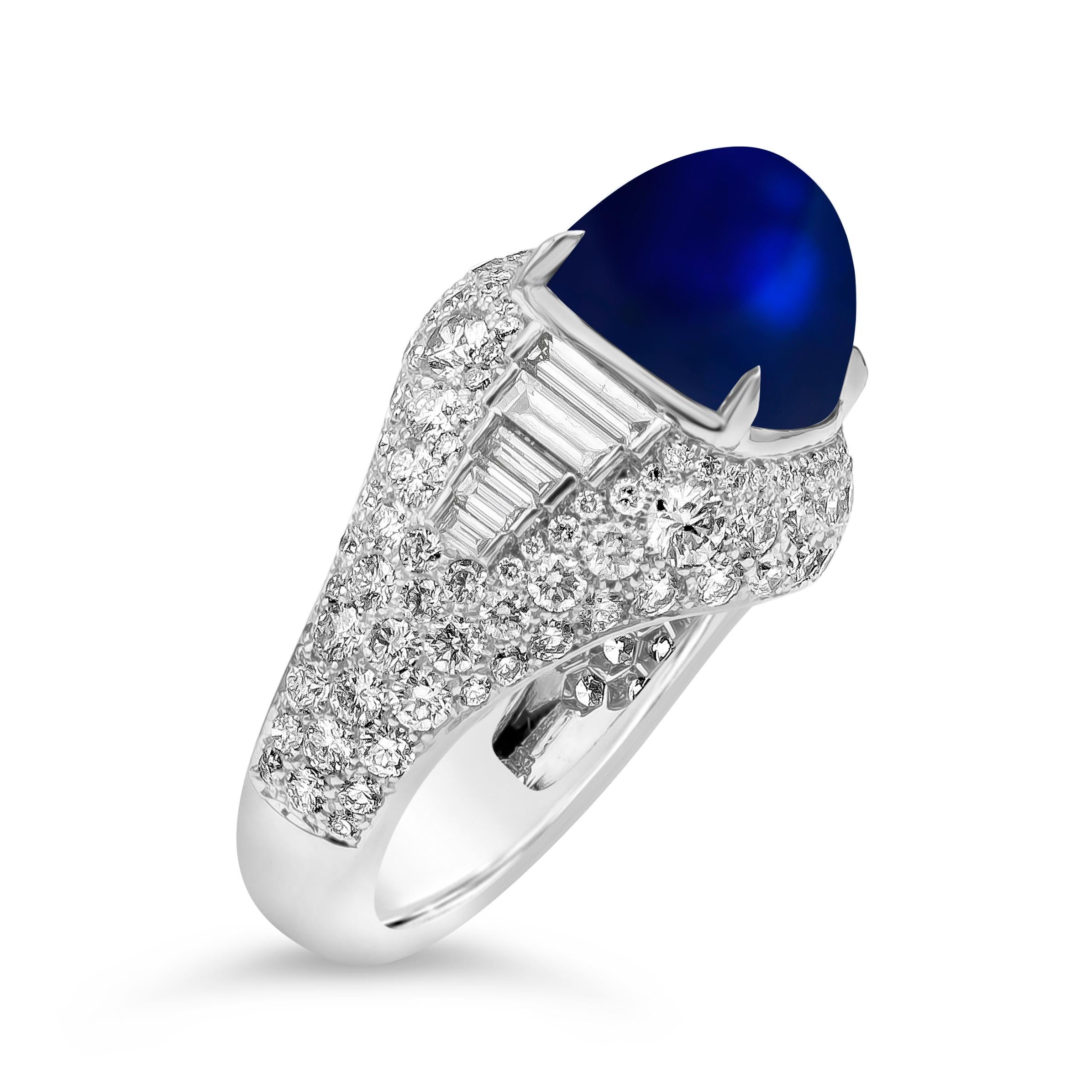 Roman Malakov 8.42 Carats Kashmir Cabochon Sapphire and Diamond Ring For Sale 1