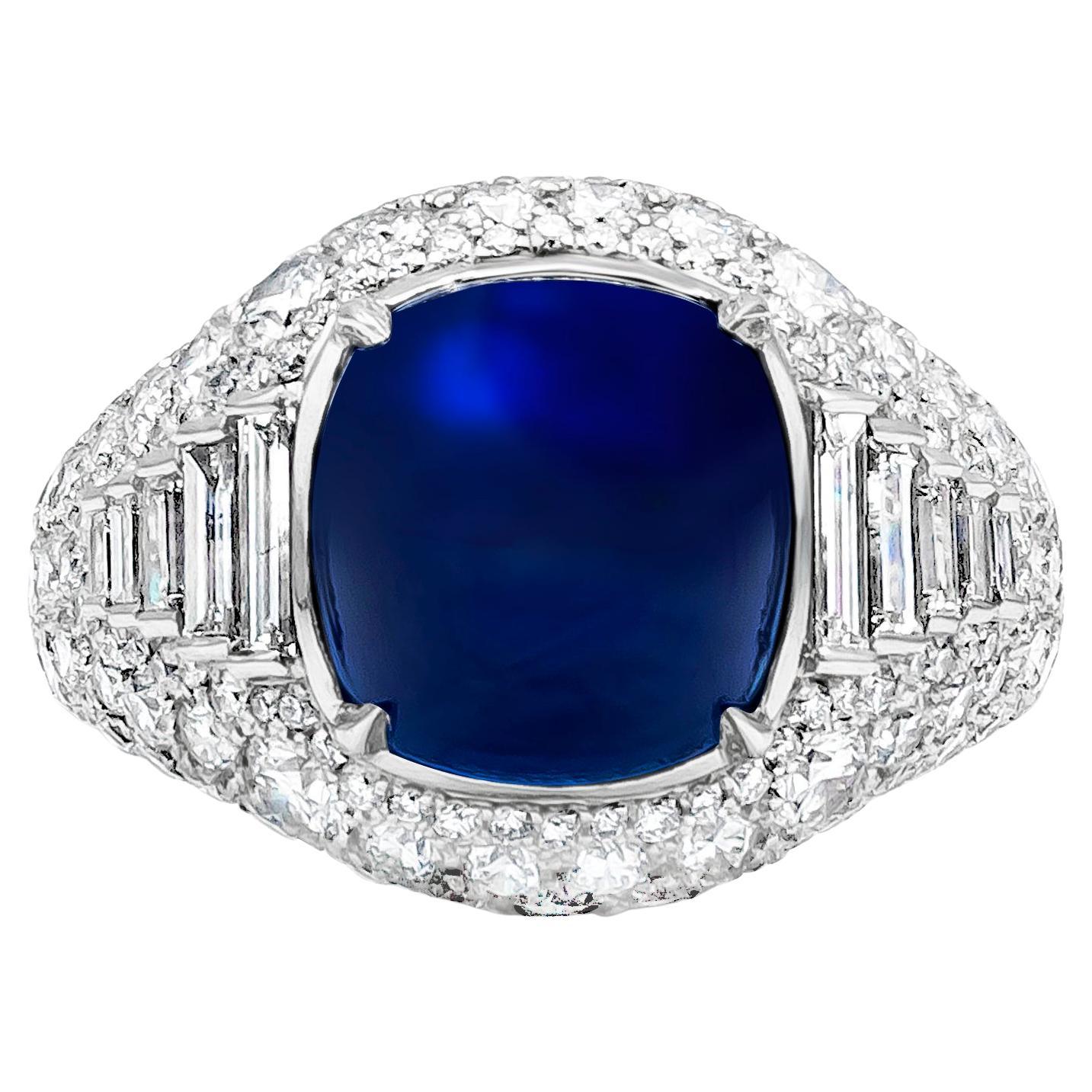 Roman Malakov 8.42 Carats Kashmir Cabochon Sapphire and Diamond Ring For Sale
