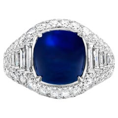 Roman Malakov 8.42 Carats Kashmir Cabochon Sapphire and Diamond Ring